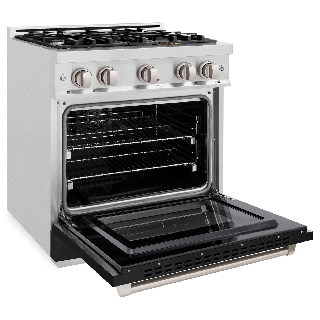 ZLINE 30 in. 4.2 cu. ft. Select Dual Fuel Range with 4 Burner Gas Cooktop and Electric Convection Oven in DuraSnow' Stainless Steel with Black Matte Door (HDRS-BLM-30)