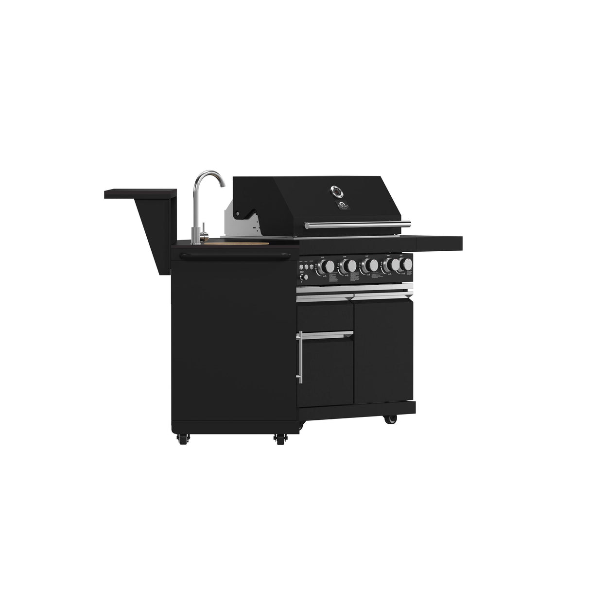 Forno All Aperto 62,600 BTU BBQ, 3 Stainless Steel Burners, Infrared Burners, Sink Module, Black Sintered Stone Countertops, Bar and Beverage Center