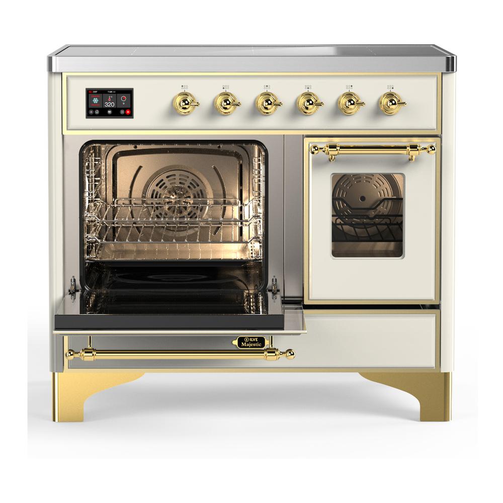 ILVE UMDIB40NR3AWG Majestic III 40 inch Induction Range with 6 Elements, 3.82 cu. ft. Total Oven Capacity (Triple Glass Door, Antique White, Brass)