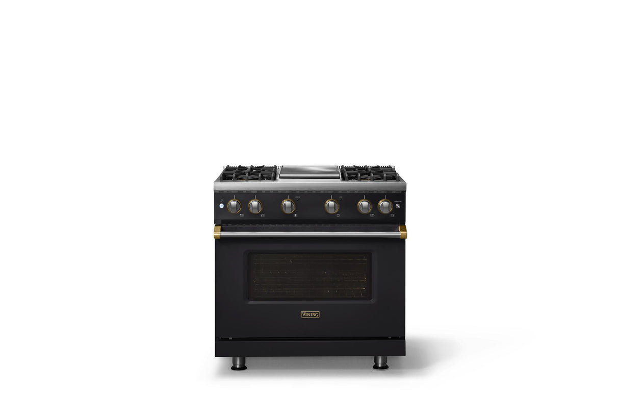 36"W. Sealed Burner Gas Range (Burner: 4g, Finish: Onyx, Trim: Polished Chrome, Fuel: Propane)