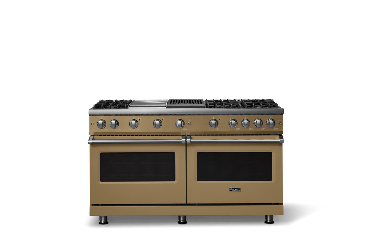 60"W. Sealed Burner Gas Range (Finish: Golden Hour, Trim: Polished Chrome, Fuel: Natural Gas)