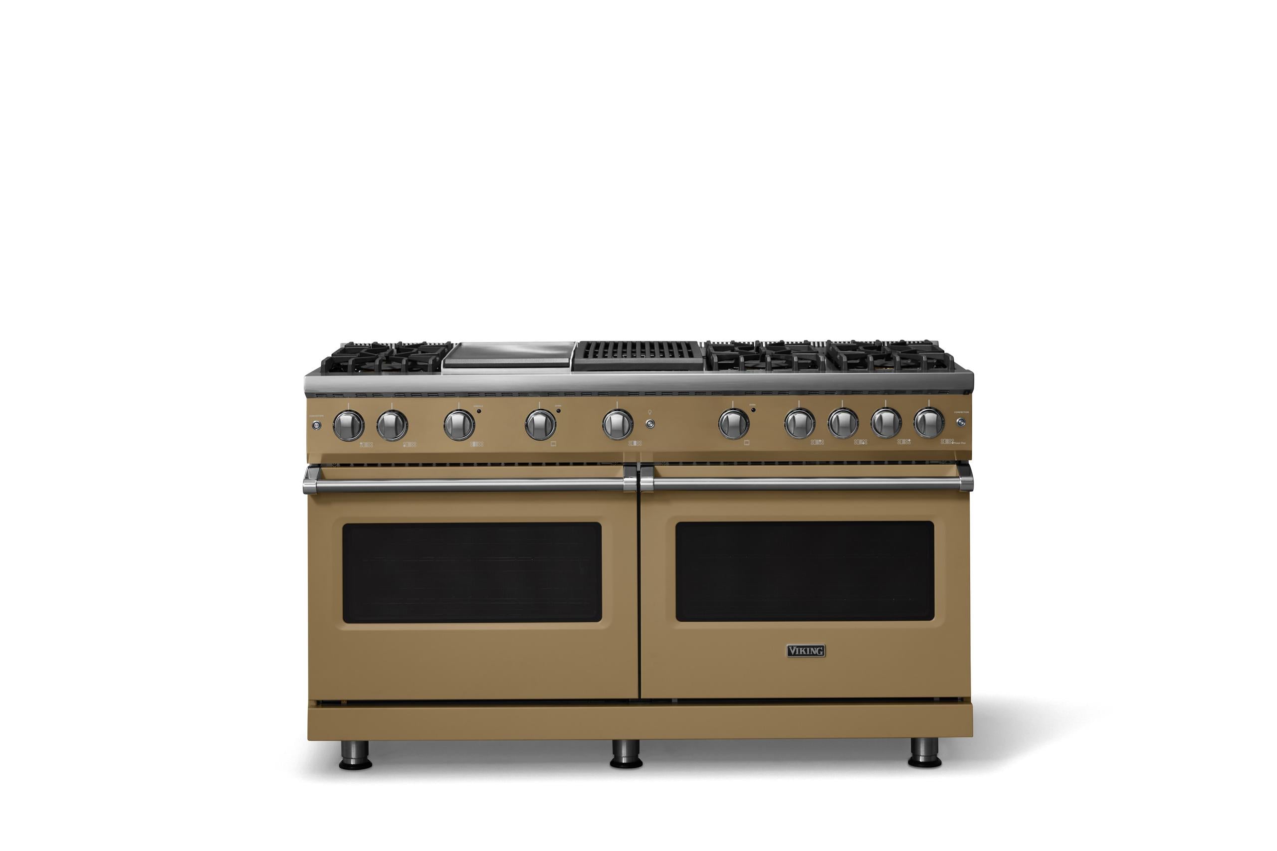 60"W. Sealed Burner Gas Range (Finish: Golden Hour, Trim: Polished Chrome, Fuel: Natural Gas)