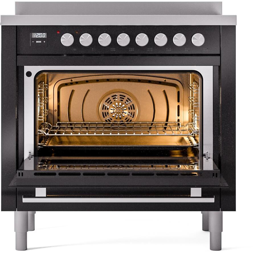Professional Plus II 36 Inch Electric Freestanding Range in Glossy Black with Trim