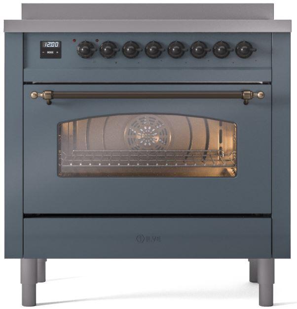 Nostalgie II 36 Inch Electric Freestanding Range in Blue Grey with Bronze Trim