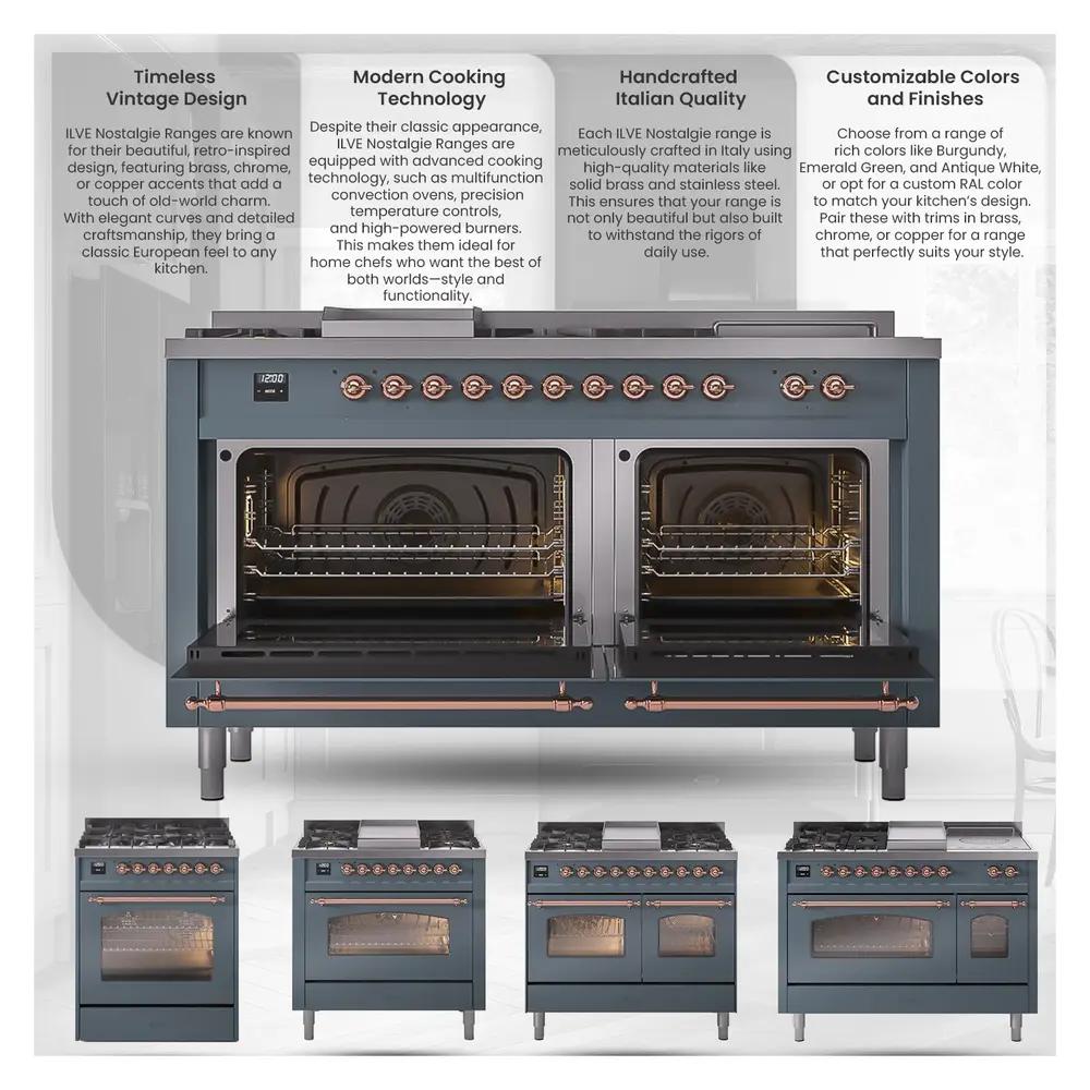 ILVE UN30NMPWHP Nostalgie II Noblesse 30 inch Dual Fuel Range (Natural Gas, Triple Glass Door, White, Copper)