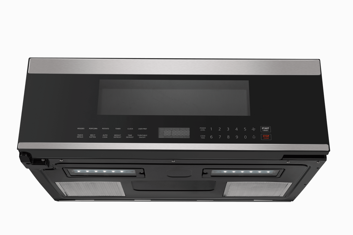 Low-Profile 30" Over-The-Range Microwave Oven in Black Glass with Stainless Steel Trim