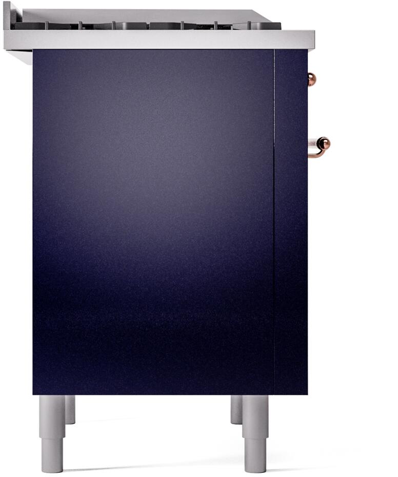Nostalgie II 36 Inch Dual Fuel Natural Gas Freestanding Range in Blue with Copper Trim
