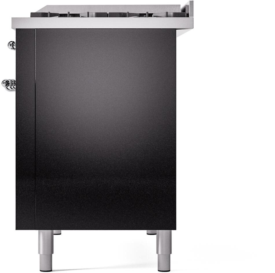 Nostalgie II 48 Inch Dual Fuel Natural Gas Freestanding Range in Glossy Black with Chrome Trim