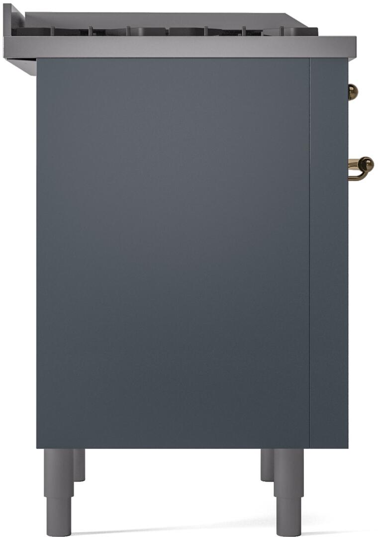Nostalgie II 36 Inch Dual Fuel Natural Gas Freestanding Range in Blue Grey with Brass Trim