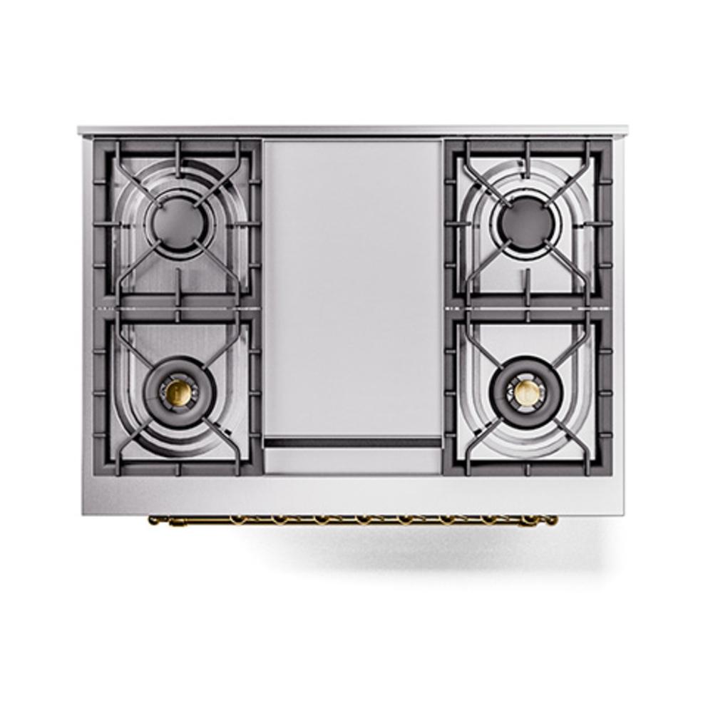 ILVE UN36FQNMPBGGLP Nostalgie II Noblesse 36 inch Dual Fuel Range (Liquid Propane, Solid Door, Blue Grey, Brass)