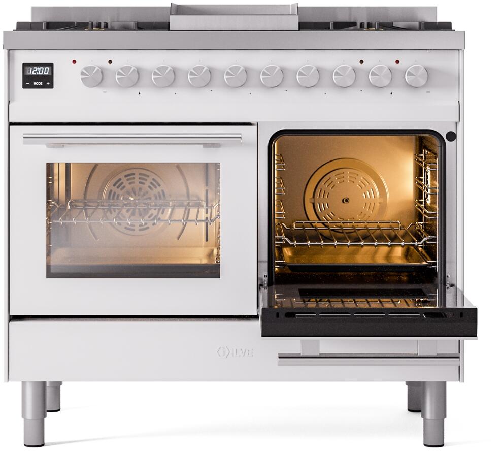 Professional Plus II 40 Inch Dual Fuel Natural Gas Freestanding Range in White with Trim