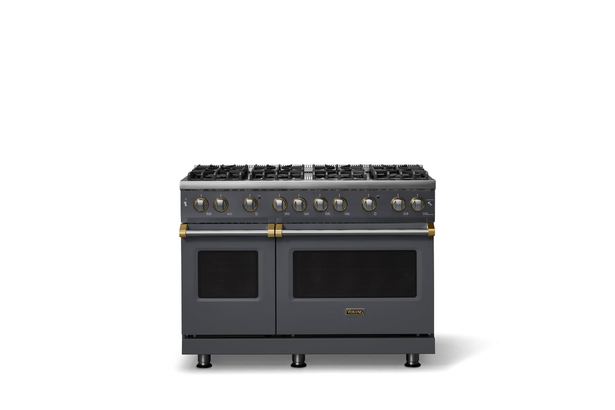 48"W. Sealed Burner Gas Range (Burner: 8b, Finish: Cast Black, Trim: Brushed Brass, Fuel: Propane)