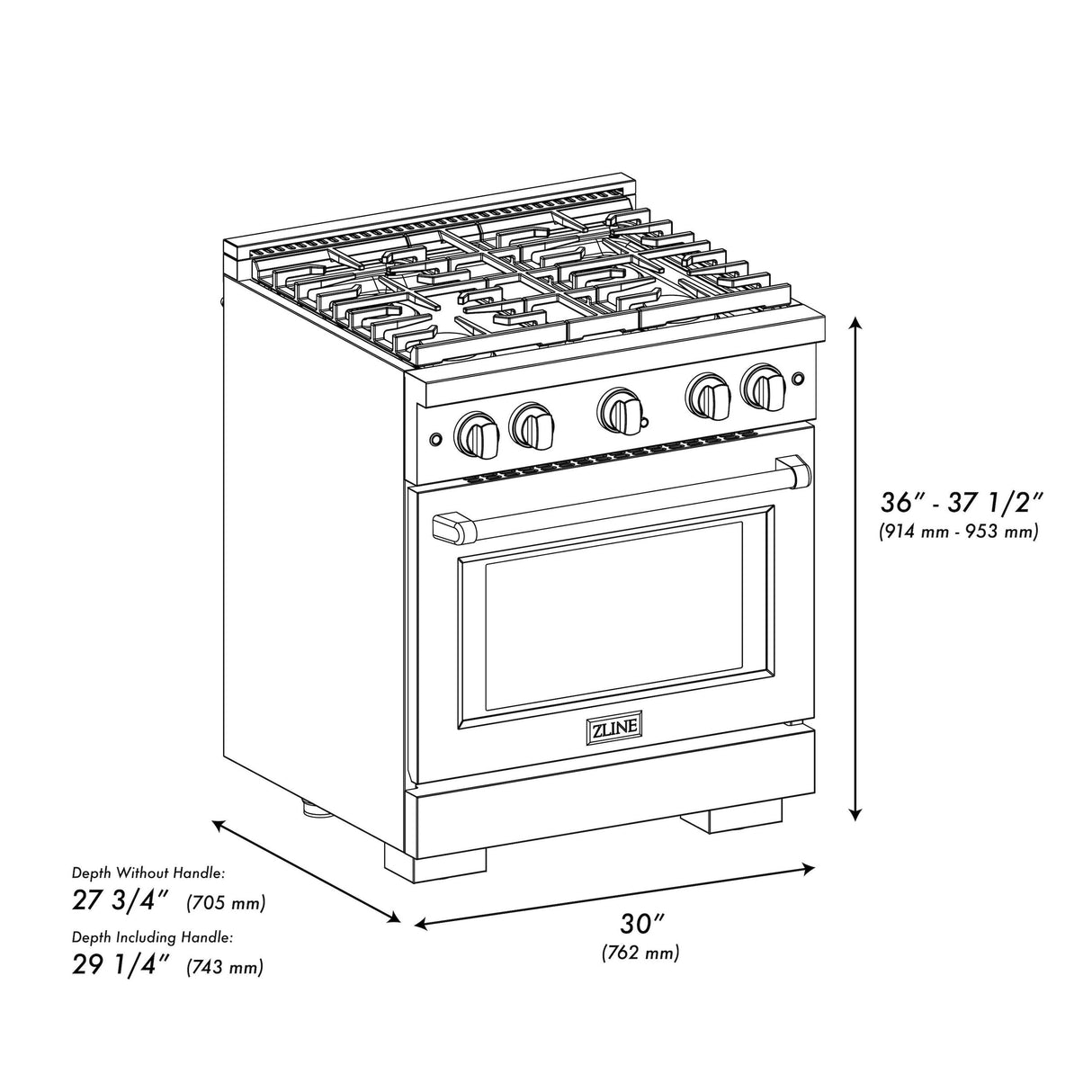 ZLINE Autograph Edition 30 in. 4.2 cu. ft. 4 Burner Gas Range with Convection Gas Oven in DuraSnow' Stainless Steel and Matte Black Accents (SGRSZ-30-MB)