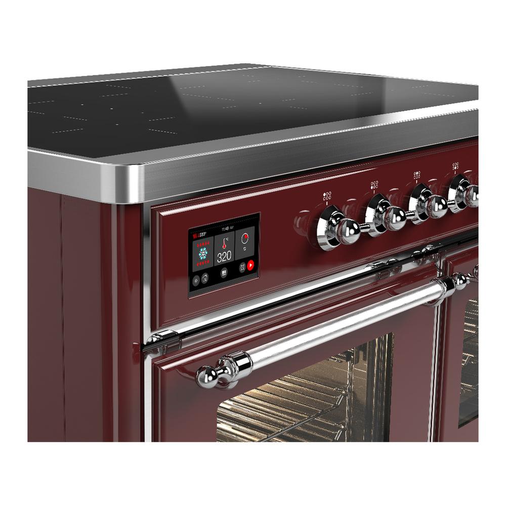 ILVE UMDIB40NR3BUC Majestic III 40 inch Induction Range with 6 Elements, 3.82 cu. ft. Total Oven Capacity (Triple Glass Door, Burgundy, Chrome)