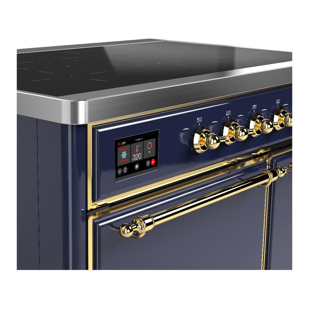 ILVE UMDIB40QNR3MBG Majestic III 40 inch Induction Range with 6 Elements, 3.82 cu. ft. Total Oven Capacity (Solid Door, Midnight Blue, Brass)