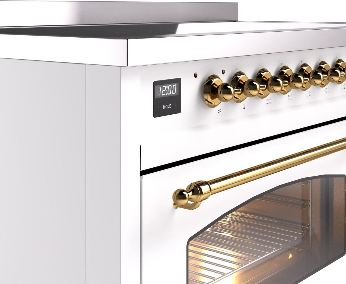 Nostalgie II 48 Inch Electric Freestanding Range in White with Brass Trim