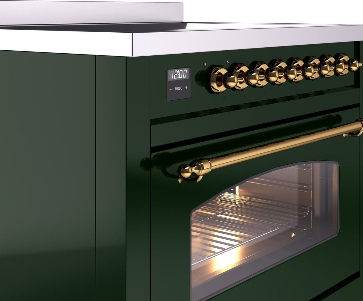 Nostalgie II 36 Inch Electric Freestanding Range in Emerald Green with Brass Trim