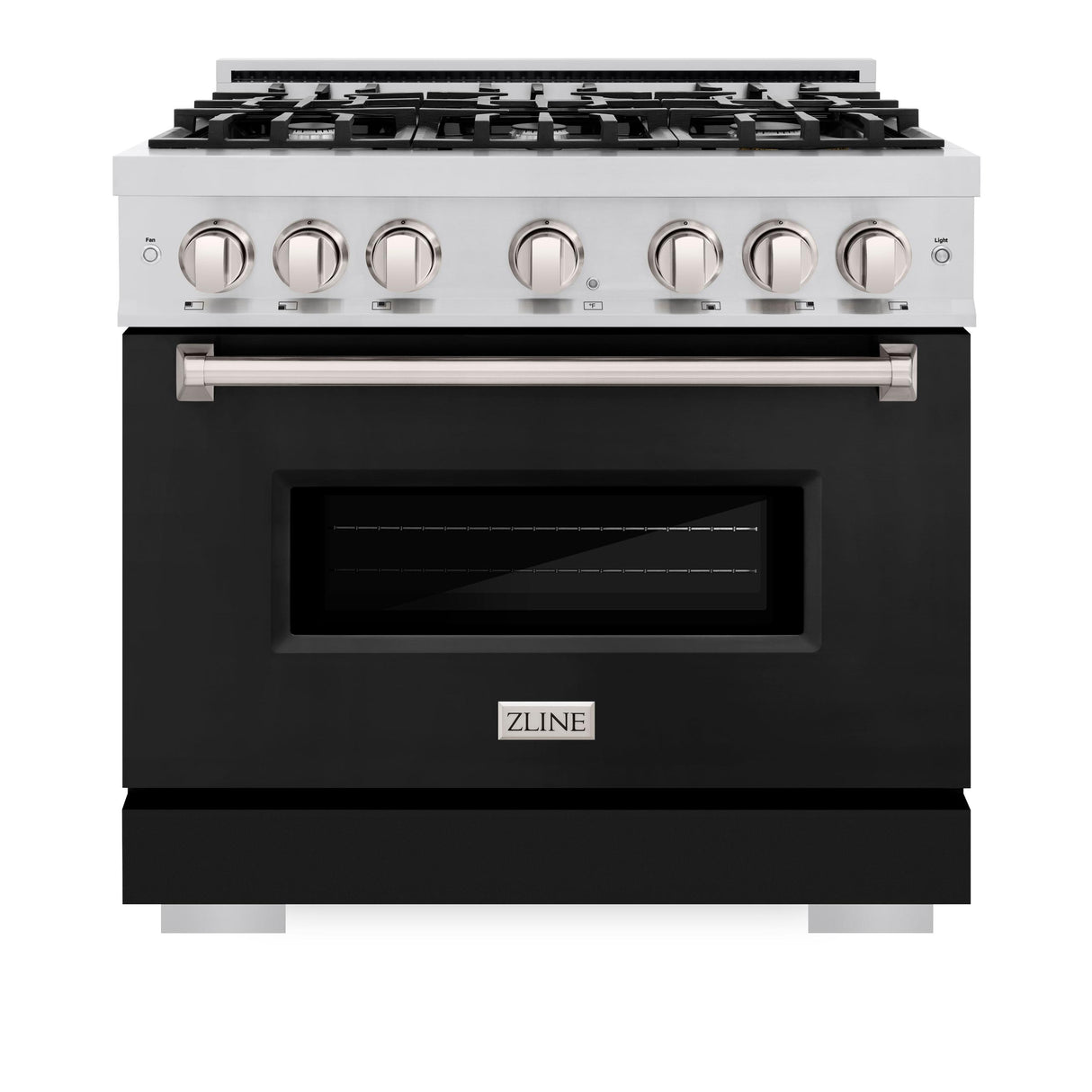 ZLINE 36 in. 5.2 cu. ft. Classic Dual Fuel Range with 6 Burner Gas Cooktop and Electric Convection Oven in Stainless Steel with Black Matte Door (CDR-BLM-36)