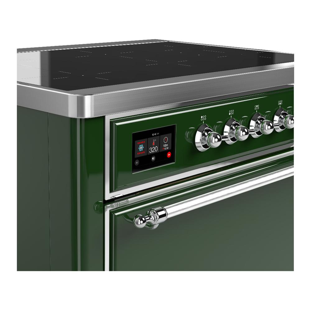 ILVE UMIB36QNR3EGC Majestic III 36 inch Induction Range with 6 Elements, 3.5 cu. ft. Total Oven Capacity (Solid Door, Emerald Green, Chrome)