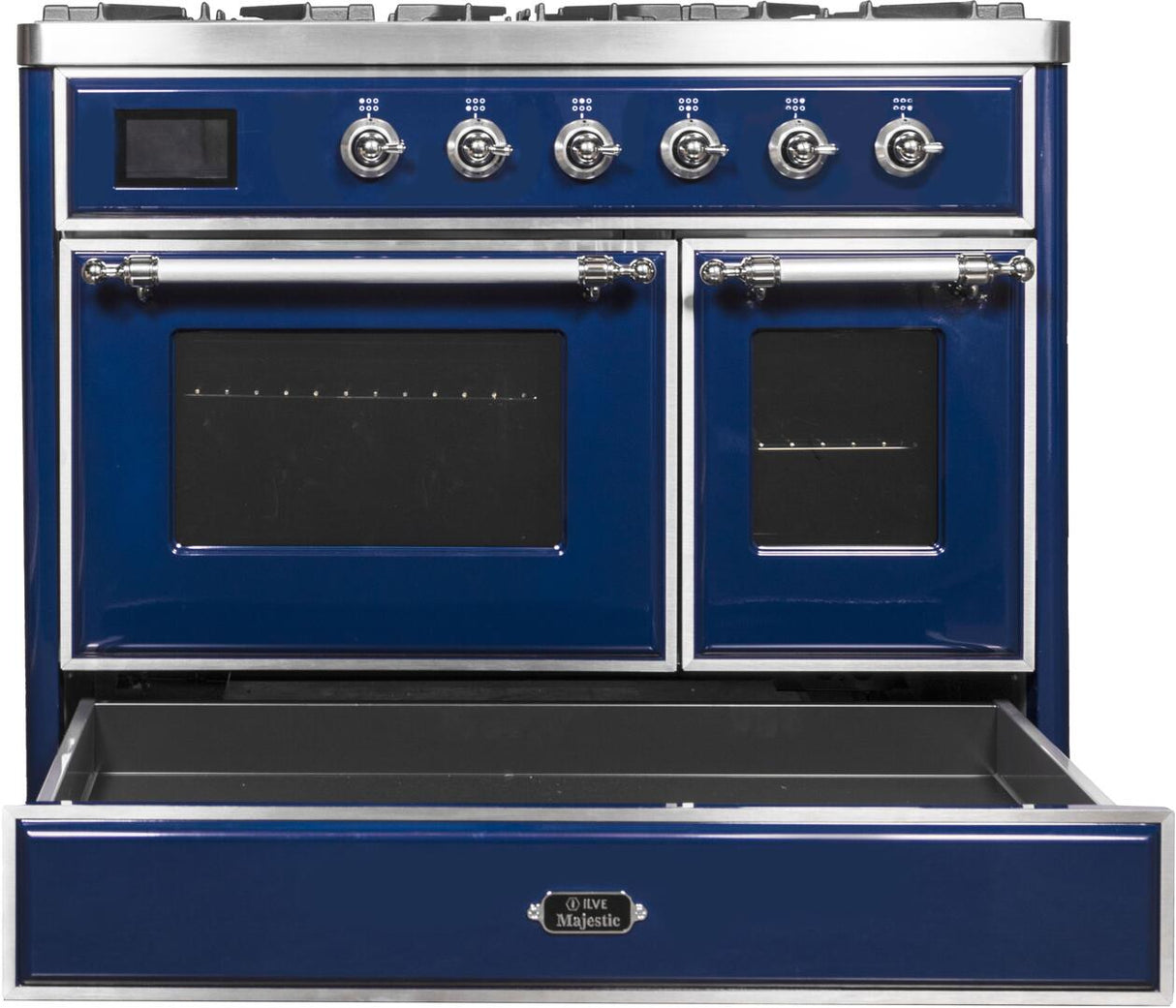 Majestic II 40 Inch Dual Fuel Liquid Propane Freestanding Range in Blue with Chrome Trim