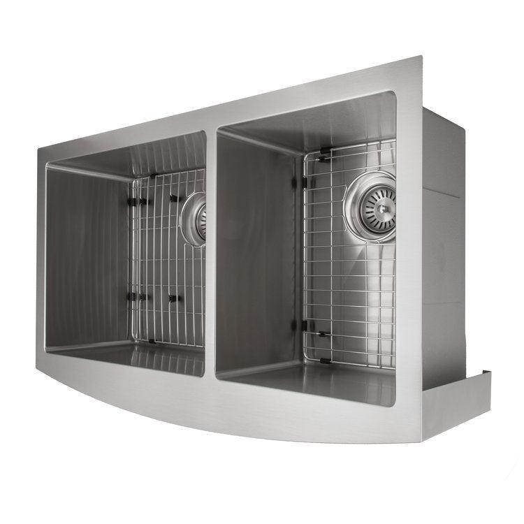 ZLINE 36 in. Courchevel Farmhouse Apron Mount Double Bowl Stainless Steel Kitchen Sink with Bottom Grid (SA60D-36)