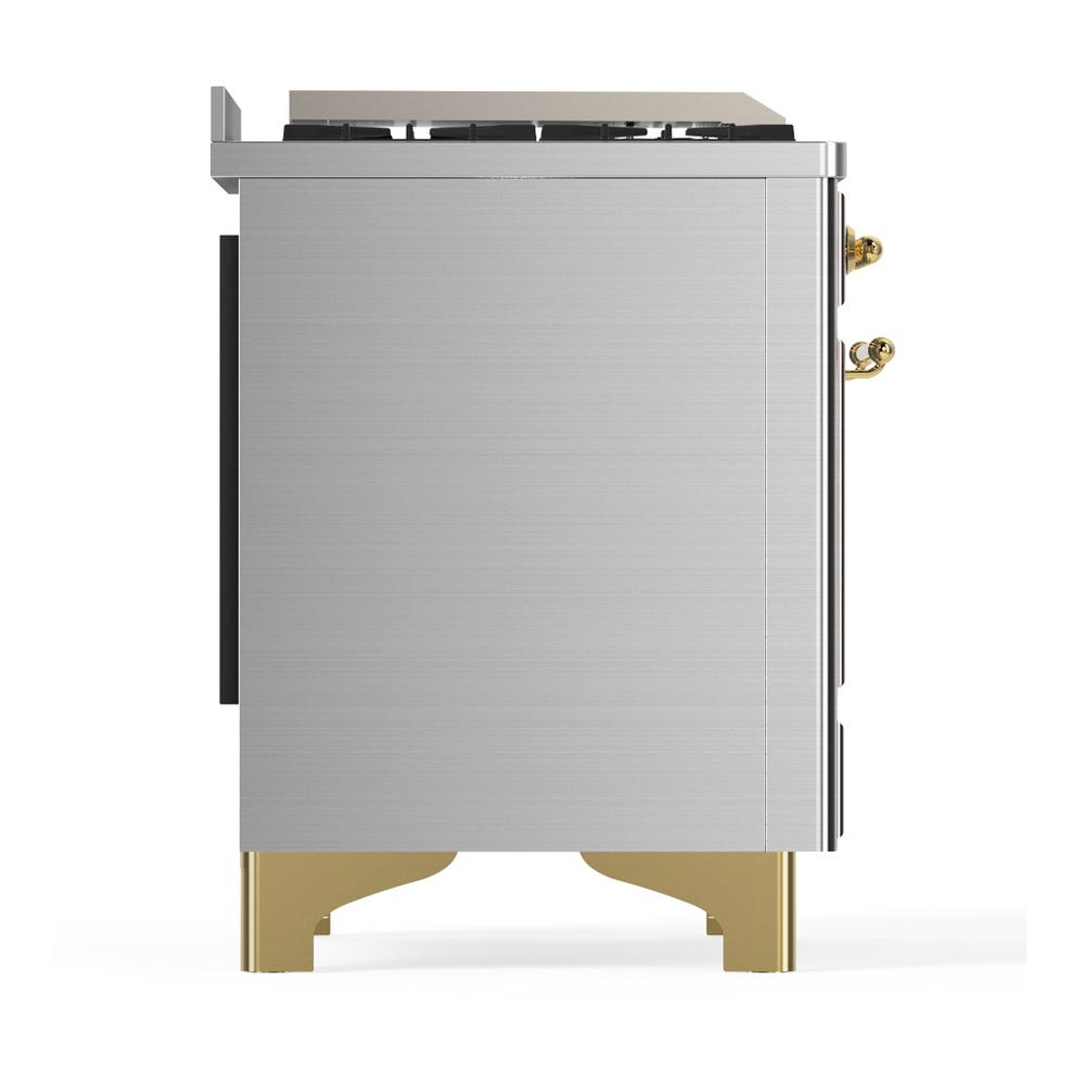 ILVE UM48FSNR3SSG Majestic III 48 inch Dual Fuel Range with 5 Black Brass Burners, Griddle and French Top, Dual Function Burner up to 25,000 BTU (Natural Gas, Triple Glass Door, Stainless Steel, Brass)