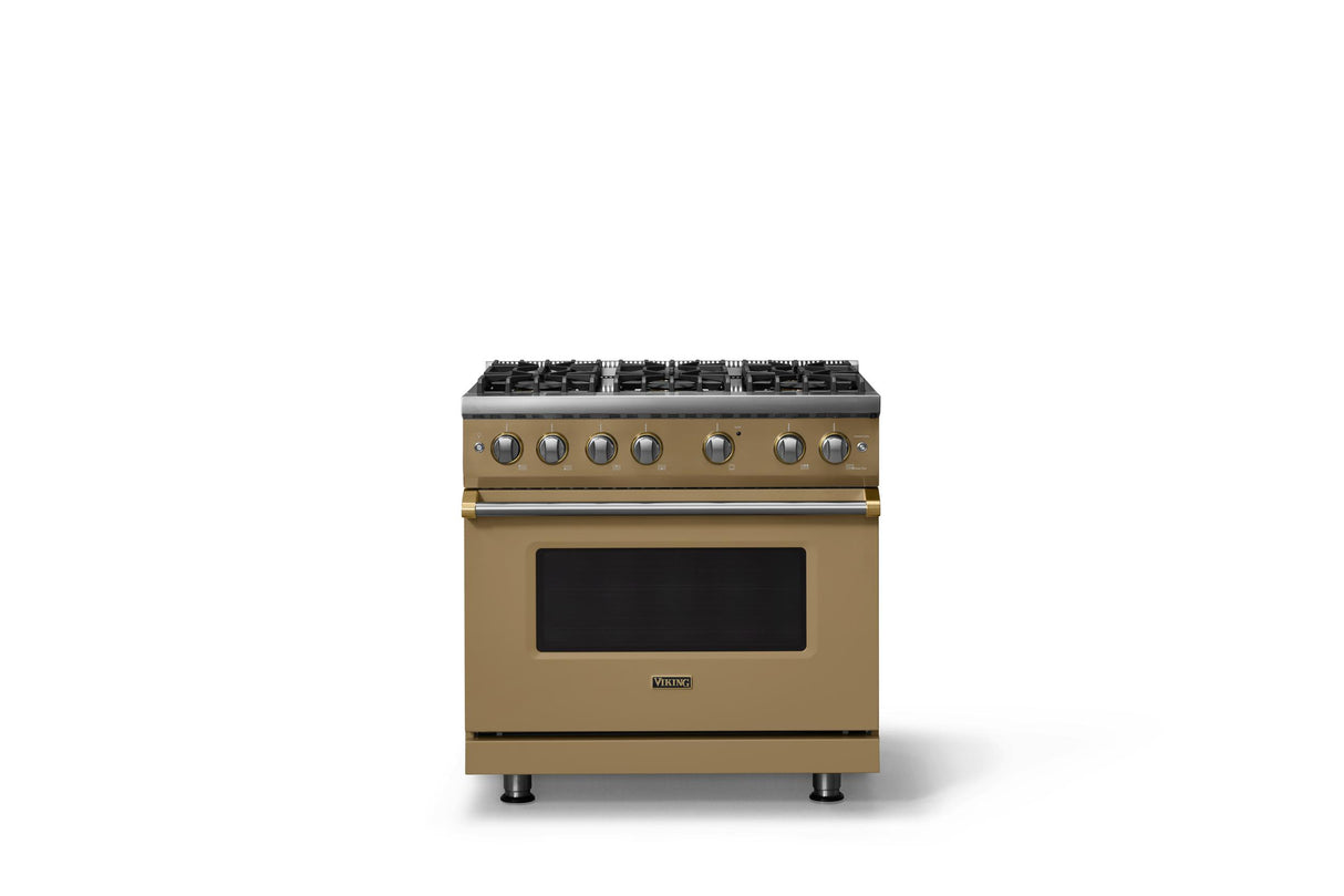 36"W. Sealed Burner Gas Range (Burner: 6b, Finish: Golden Hour, Trim: Brushed Brass, Fuel: Natural Gas)