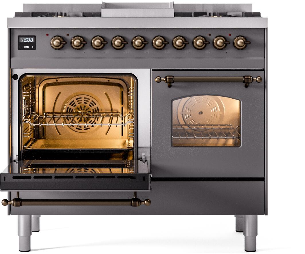 Nostalgie II 40 Inch Dual Fuel Liquid Propane Freestanding Range in Matte Graphite with Bronze Trim