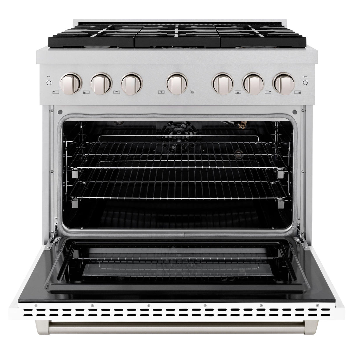 ZLINE 36 in. 5.2 cu. ft. 6 Burner Gas Range with Convection Gas Oven in DuraSnow' Stainless Steel with White Matte Door (SGRS-WM-36)
