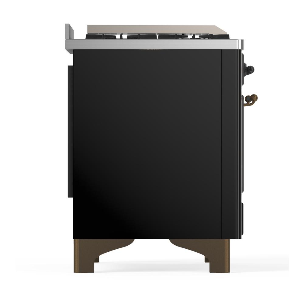 ILVE UM48FNR3BKB Majestic III 48 inch Dual Fuel Range with 8 Burners and Griddle, Dual Function Burner up to 25,000 BTU (Natural Gas, Triple Glass Door, Glossy Black, Burnished)