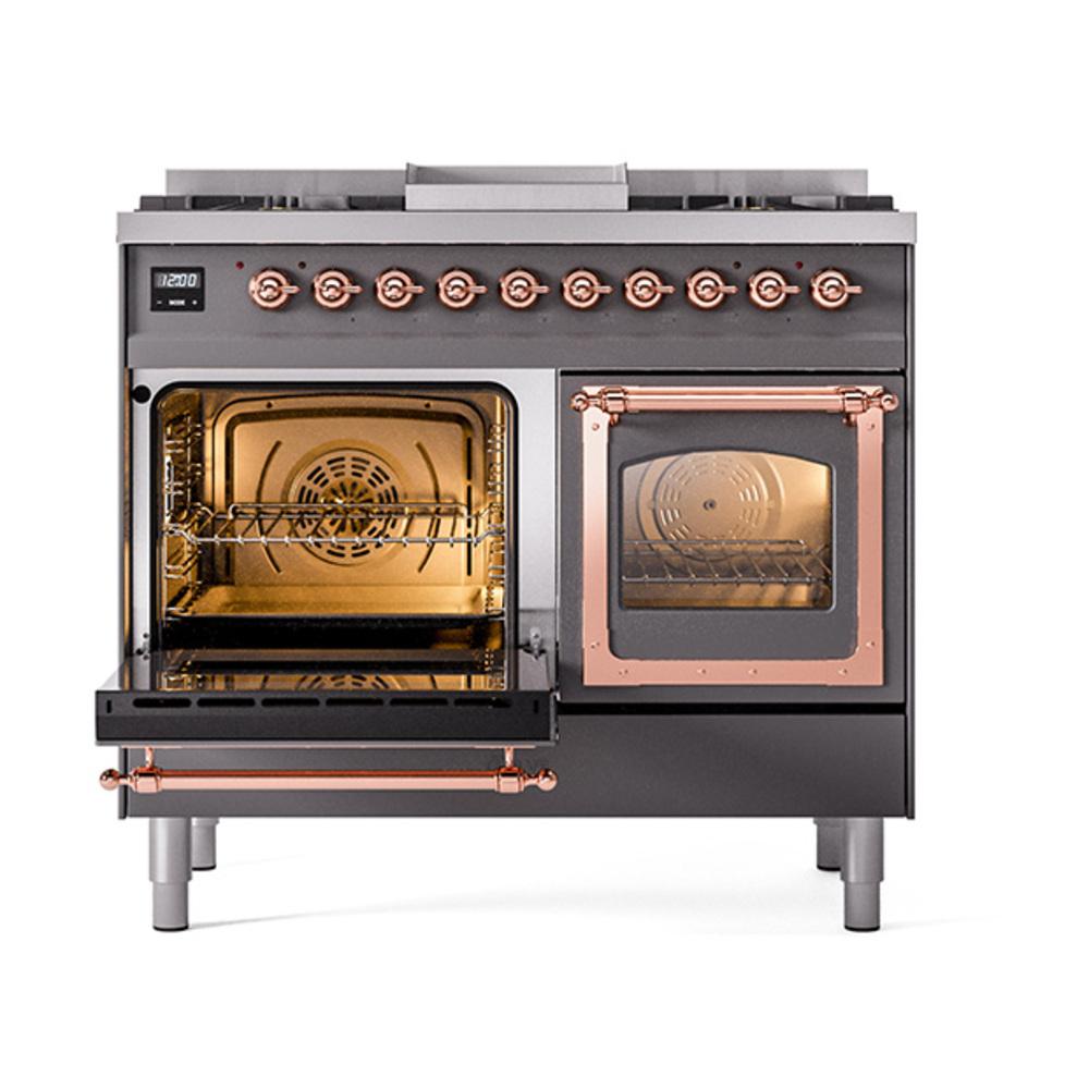 ILVE UND40FNMPMGPLP Nostalgie II Noblesse 40 inch Dual Fuel Range (Liquid Propane, Triple Glass Door, Graphite Matte, Copper)