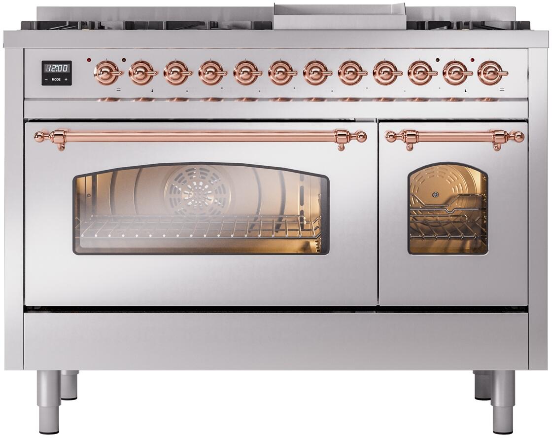 Nostalgie II 48 Inch Dual Fuel Liquid Propane Freestanding Range in Stainless Steel with Copper Trim
