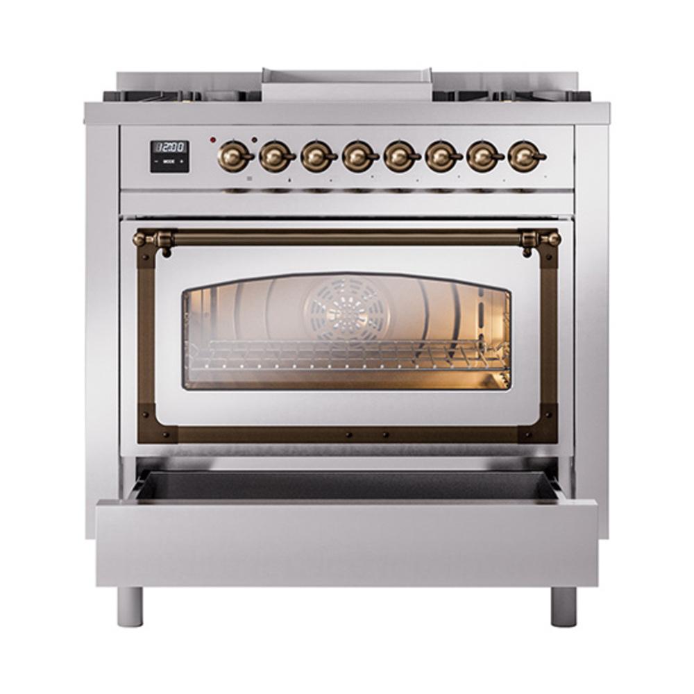 ILVE UN36FNMPSSB Nostalgie II Noblesse 36 inch Dual Fuel Range (Natural Gas, Triple Glass Door, Stainless Steel, Burnished)