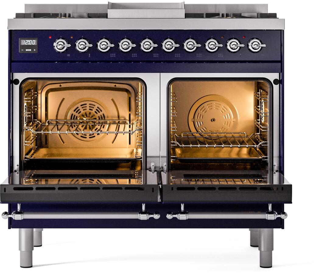 Nostalgie II 40 Inch Dual Fuel Natural Gas Freestanding Range in Blue with Chrome Trim