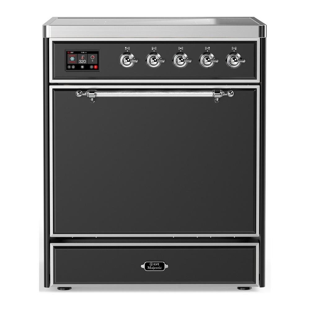 ILVE UMIB30QNR3MGC Majestic III 30 inch Induction Range with 4 Elements, 4 cu. ft. Oven Capacity (Solid Door, Graphite Matte, Chrome)