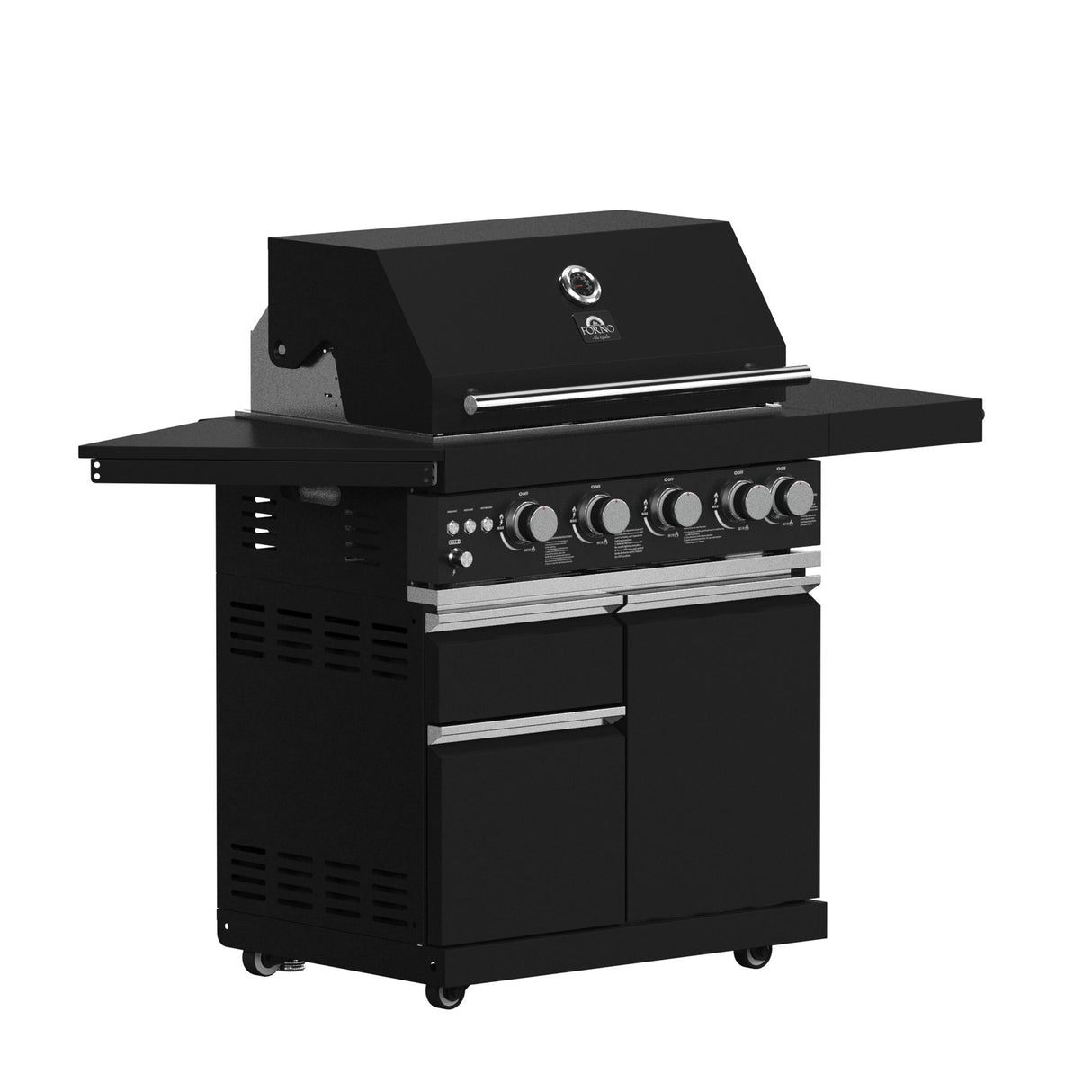 Forno All Aperto 62,600 BTU BBQ, 3 Stainless Steel Burners, Infrared Burners, Sink Module, Black Sintered Stone Countertops, Bar and Beverage Center