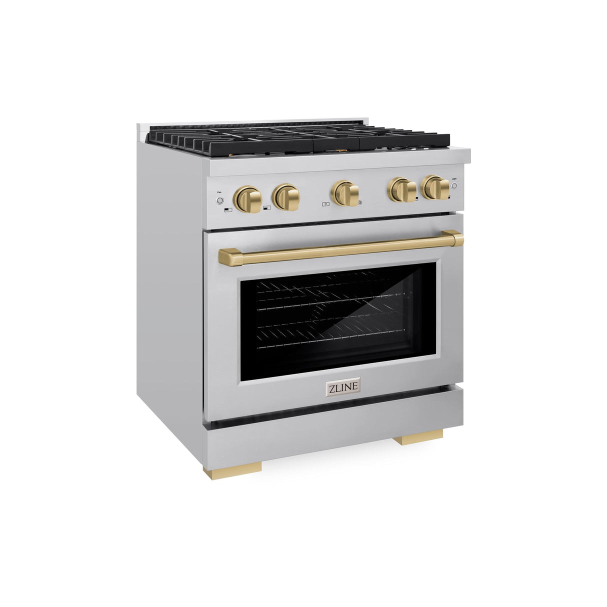 ZLINE Autograph Edition 30 in. 4.2 cu. ft. 4 Burner Gas Range with Convection Gas Oven in Stainless Steel and Champagne Bronze Accents (SGRZ-30-CB)