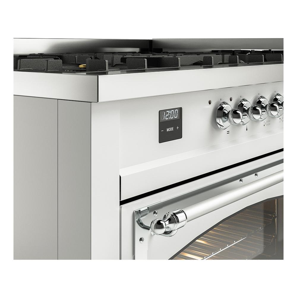 ILVE UN60FNMPWHCLP Nostalgie II Noblesse 60 inch Dual Fuel Range (9 Sealed Burners + Griddle, Liquid Propane, Triple Glass Door, White, Chrome)
