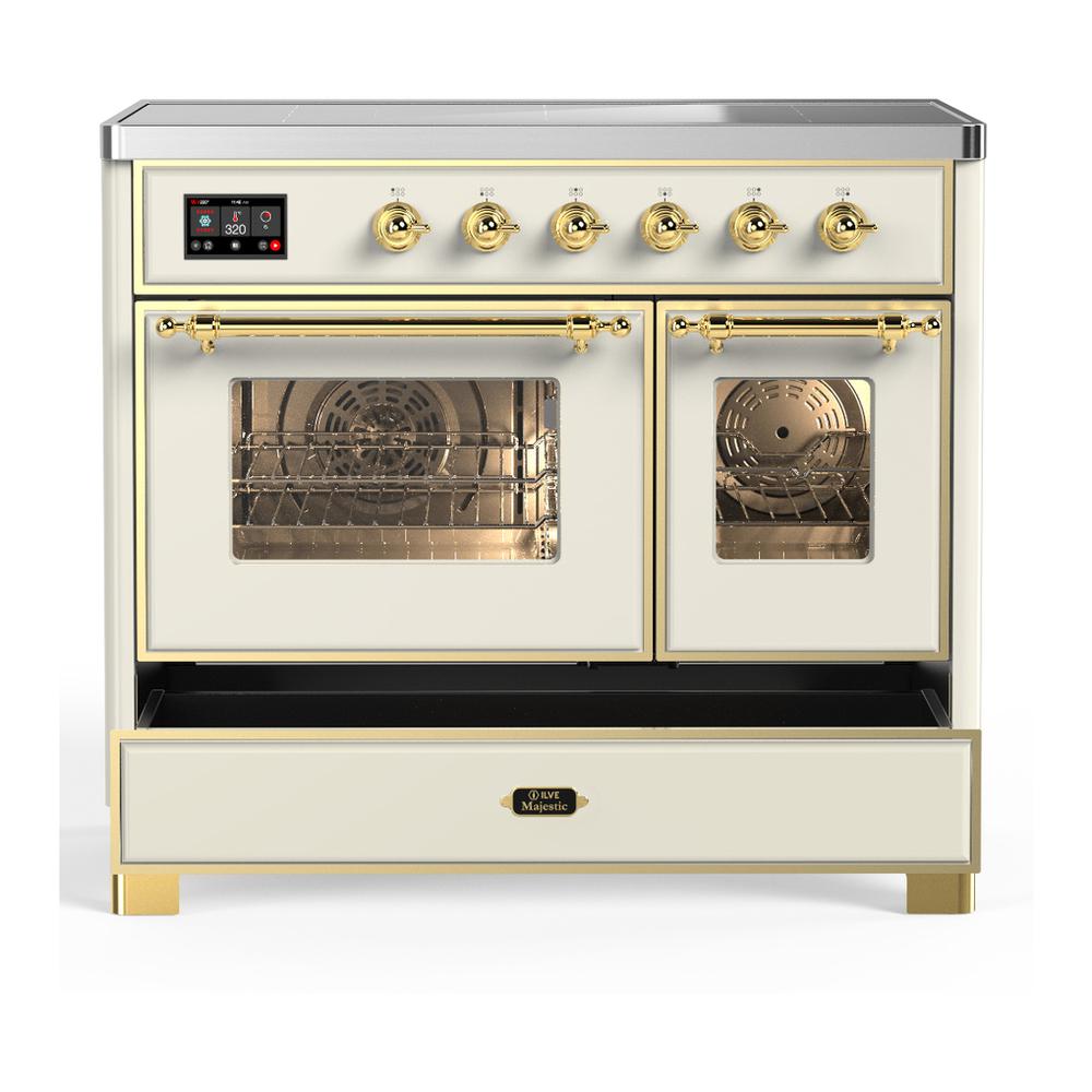 ILVE UMDIB40NR3AWG Majestic III 40 inch Induction Range with 6 Elements, 3.82 cu. ft. Total Oven Capacity (Triple Glass Door, Antique White, Brass)