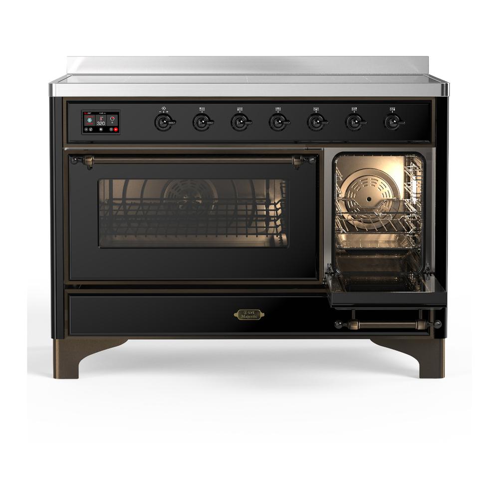 ILVE UMIB48NR3BKB Majestic III 48 inch Induction Range with 6 Elements, 5.02 cu. ft. Total Oven Capacity (Triple Glass Door, Glossy Black, Burnished)