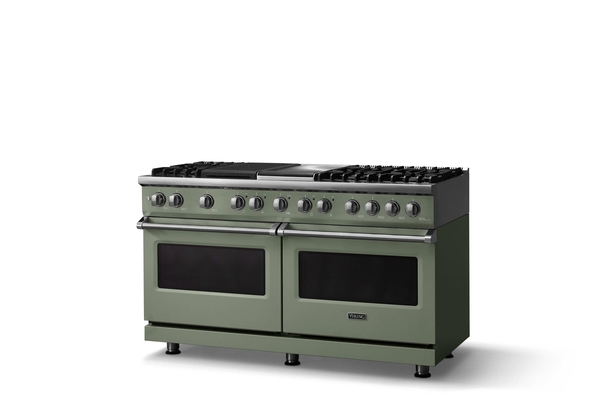 60"W.Dual Fuel Range (Finish: Eucalyptus, Trim: Polished Chrome, Fuel: Natural Gas)