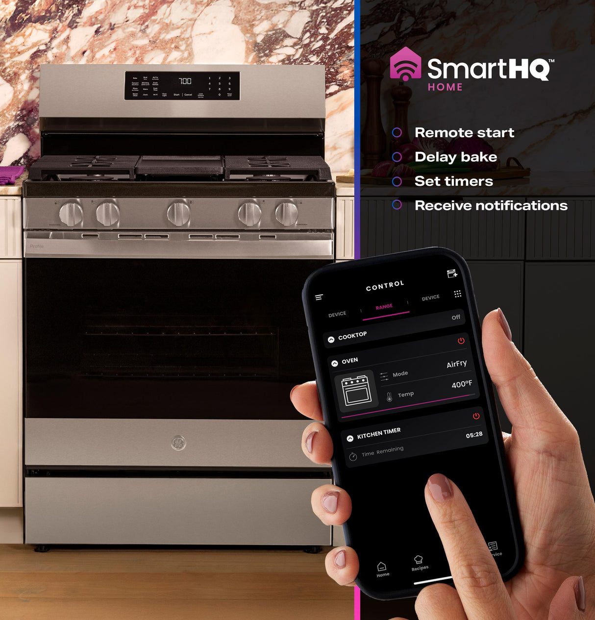 GE Profile™ 30" Smart Free-Standing Gas Convection Range with No Preheat Air Fry and EasyWash™ Oven Tray