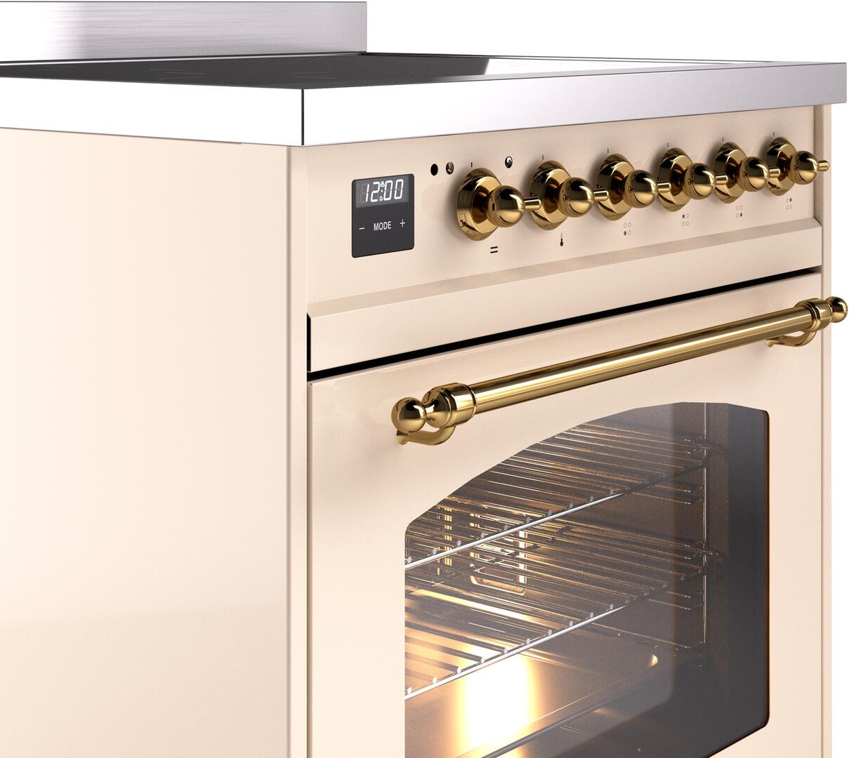 Nostalgie II 30 Inch Electric Freestanding Range in Antique White with Brass Trim