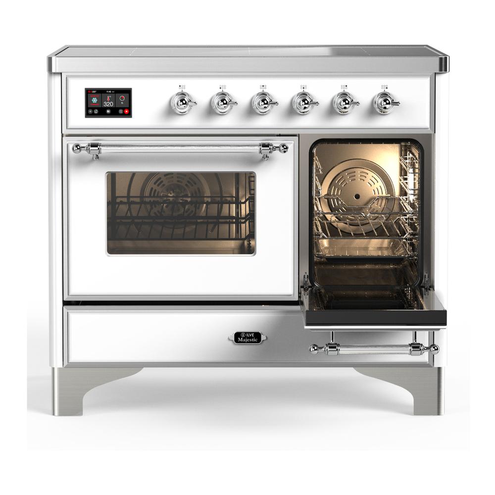 ILVE UMDIB40NR3WHC Majestic III 40 inch Induction Range with 6 Elements, 3.82 cu. ft. Total Oven Capacity (Triple Glass Door, White, Chrome)