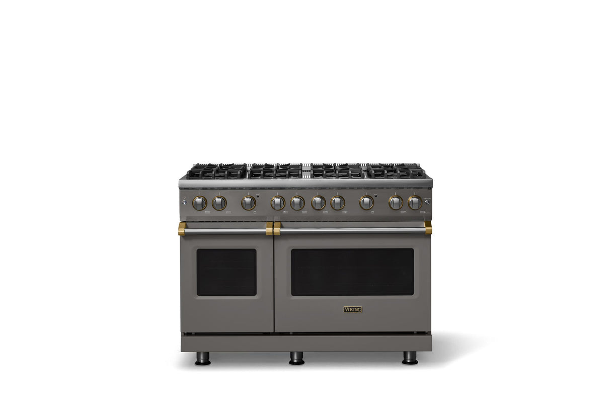 48"W. Sealed Burner Gas Range (Burner: 8b, Finish: Damascus Gray, Trim: Brushed Brass, Fuel: Natural Gas)