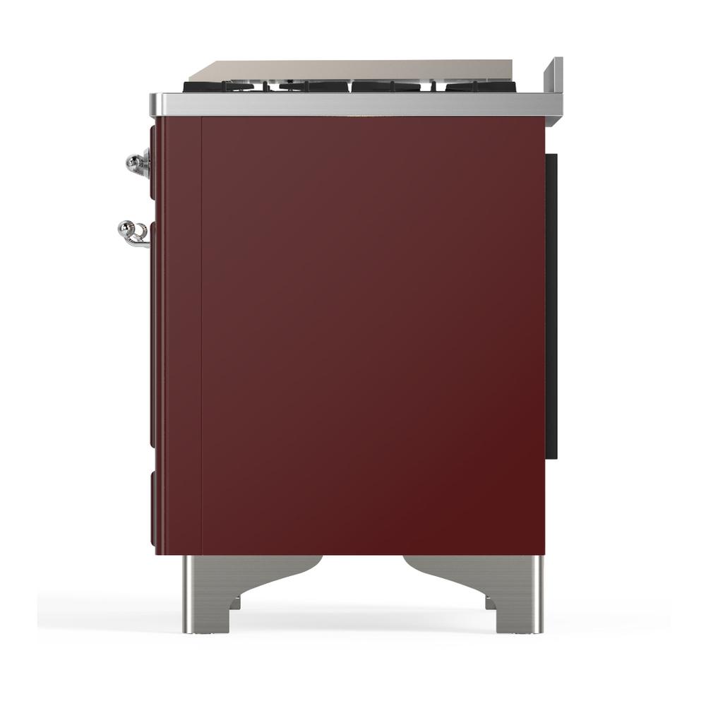 ILVE UM48FQNR3BUC Majestic III 48 inch Dual Fuel Range with 8 Burners and Griddle, Dual Function Burner up to 25,000 BTU (Natural Gas, Solid Door, Burgundy, Chrome)