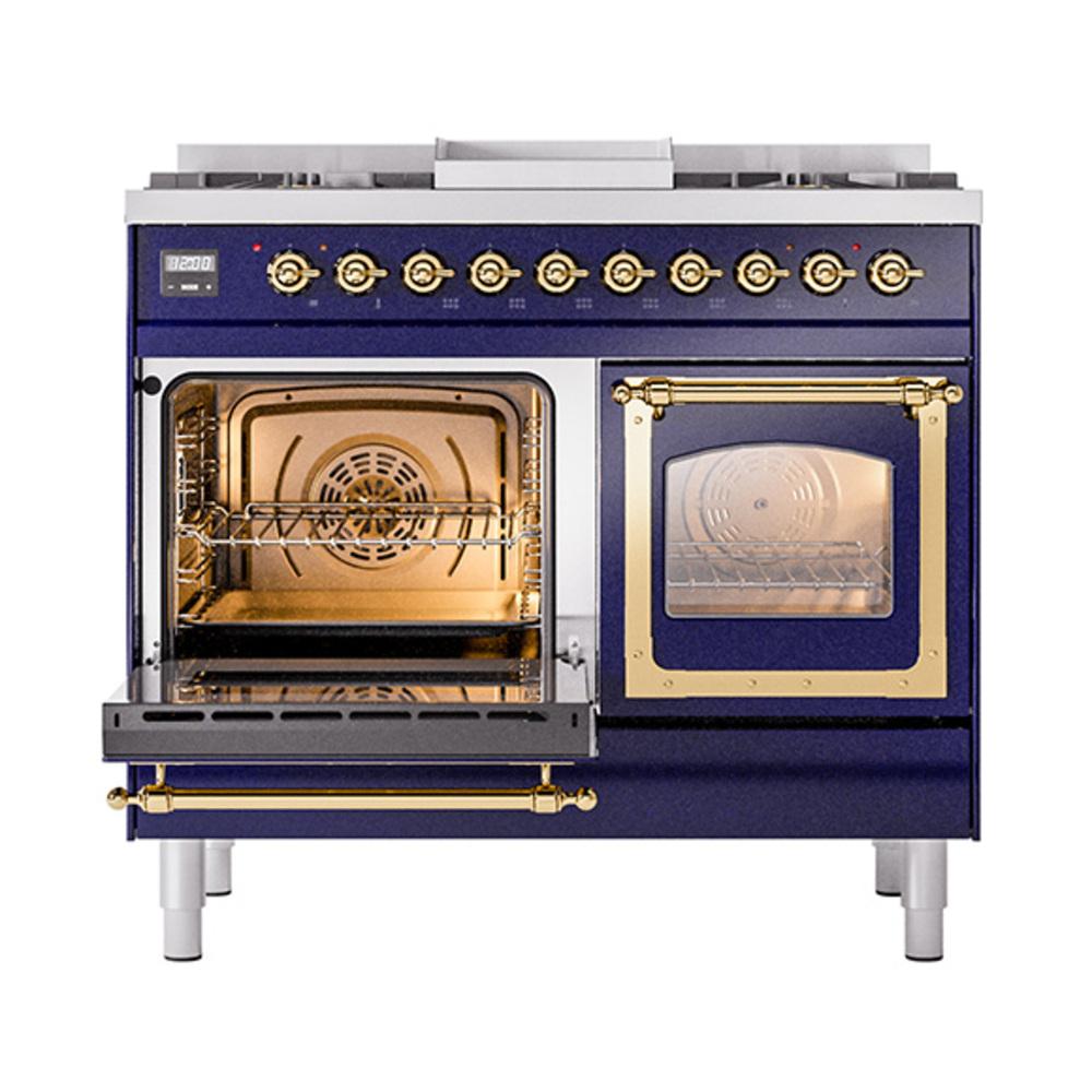 ILVE UND40FNMPMBGLP Nostalgie II Noblesse 40 inch Dual Fuel Range (Liquid Propane, Triple Glass Door, Midnight Blue, Brass)