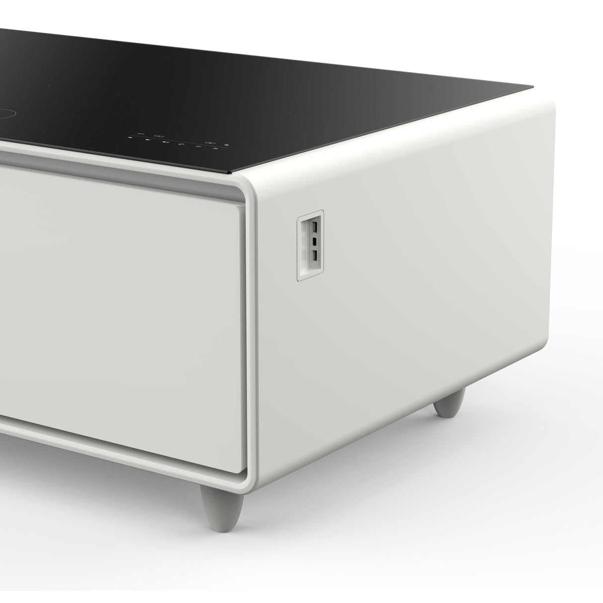 Forno Evoluto Tavolo 51-Inch White Smart Coffee Table - Dual Refrigerator Drawers, Bluetooth 5.0 Audio, Wireless Charging & RGB Ambient Light