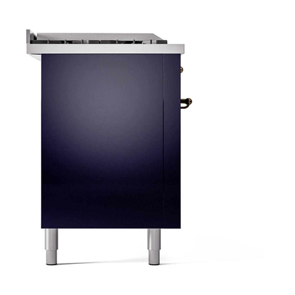 ILVE UN60FSQNMPMBBLP Nostalgie II Noblesse 60 inch Dual Fuel Range (7 Sealed Burners + Griddle + French Top, Liquid Propane, Solid Door, Midnight Blue, Burnished)