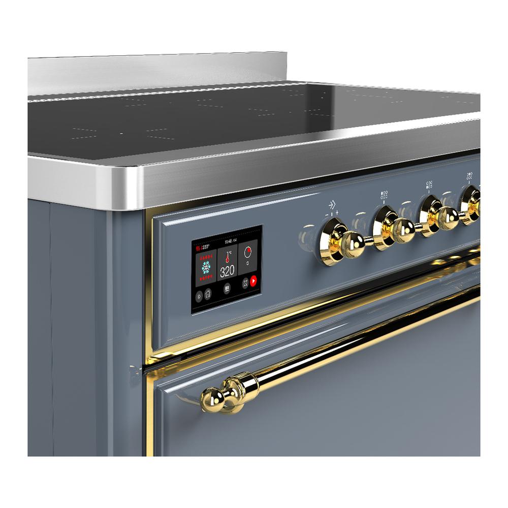 ILVE UMIB48QNR3BGG Majestic III 48 inch Induction Range with 6 Elements, 5.02 cu. ft. Total Oven Capacity (Solid Door, Blue Grey, Brass)